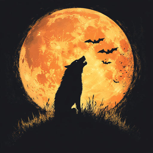 Werewolf under giant harvest moon