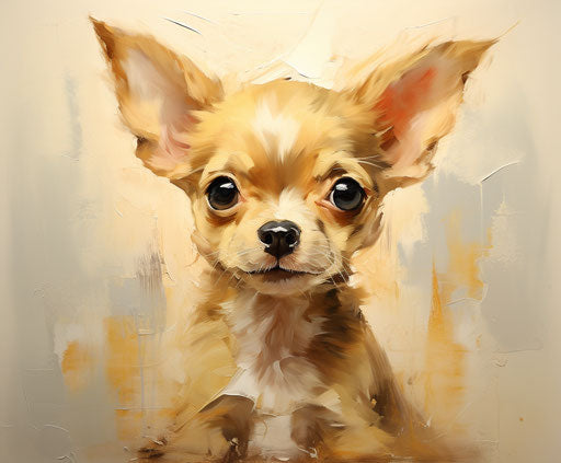 Small yellow and brown Chihuahua puppy looking at camera