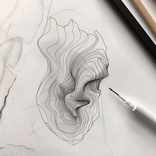 Dynamic flat tattoo sketch of a single line morphing into an abstract wave