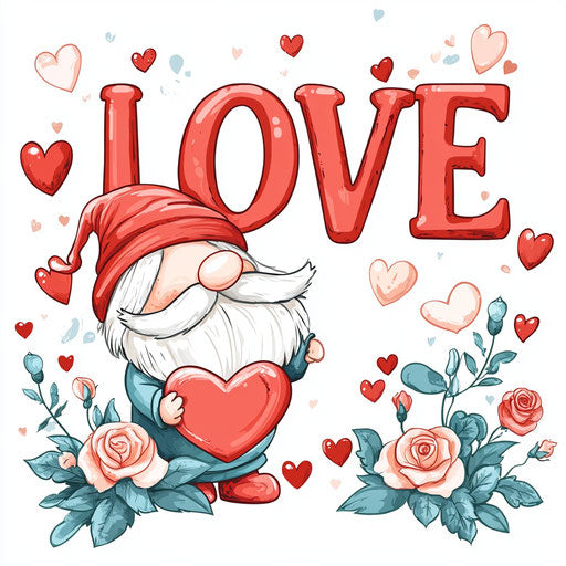 Valentine's Day, gnome with heart and rose