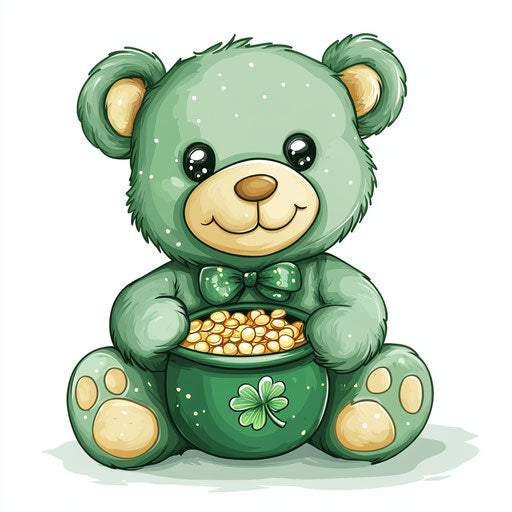 Classic St. Patrick's Day teddy bear in green with pot of gold
