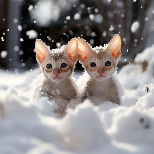 Oriental shorthair cat kittens playing in the snow
