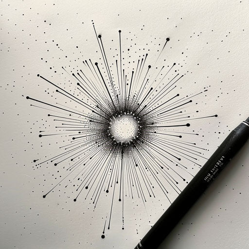 Dynamic tattoo sketch of starburst pattern with dot rays