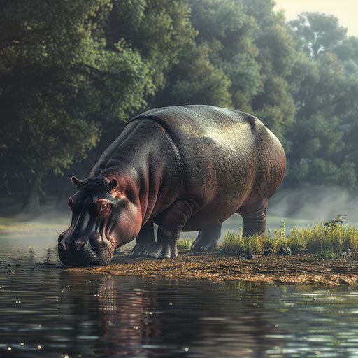 Hippo leisurely walking along the riverbed