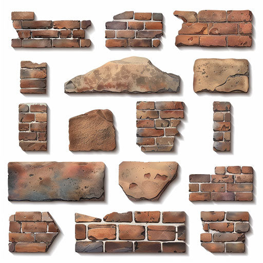 Realistic brick clipart on white background, dynamic lighting