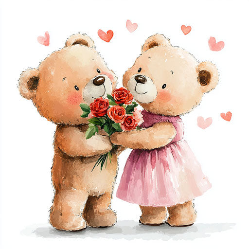 Valentine's Day teddy bears and roses