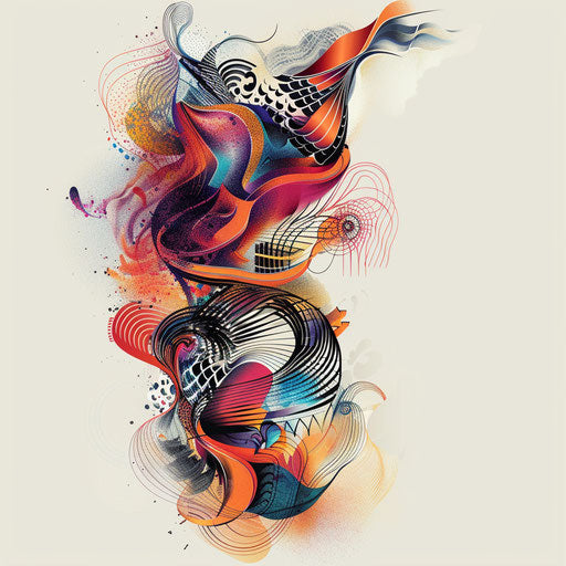 Sketch of abstract lace tattoo with bold colors and dynamic shapes