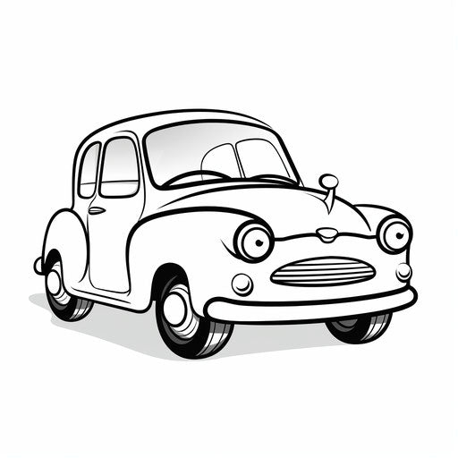 Smiling car in simplified black and white line work