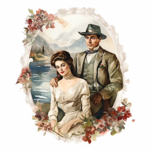 Vintage clip art in the style of Oil painting, on a white background