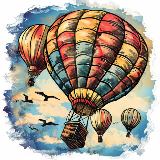 Traditional sketch of a hot air balloon festival at sunrise