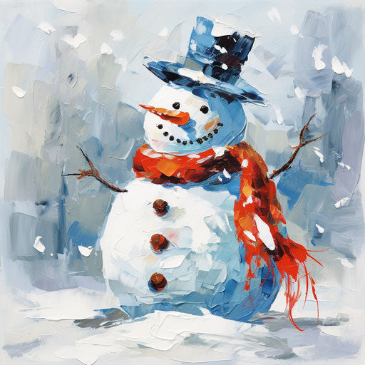 Snowman clipart in the style of Oil painting, on a white background