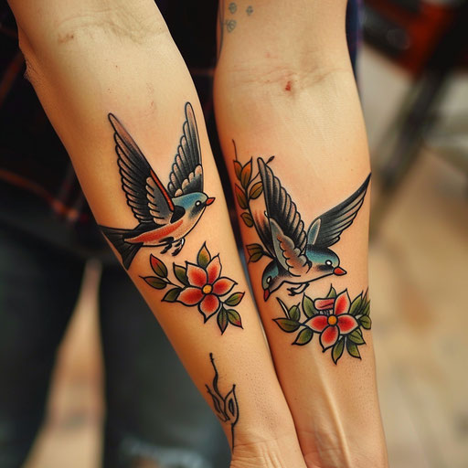Vintage swallow tattoos for mom and daughter