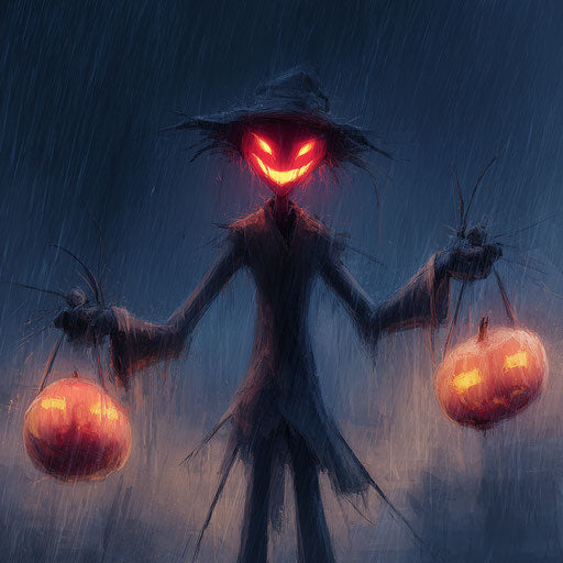 A terrifying skeletal figure standing in the rain