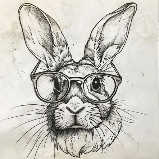 Humorous tattoo sketch of a bunny with oversized glasses
