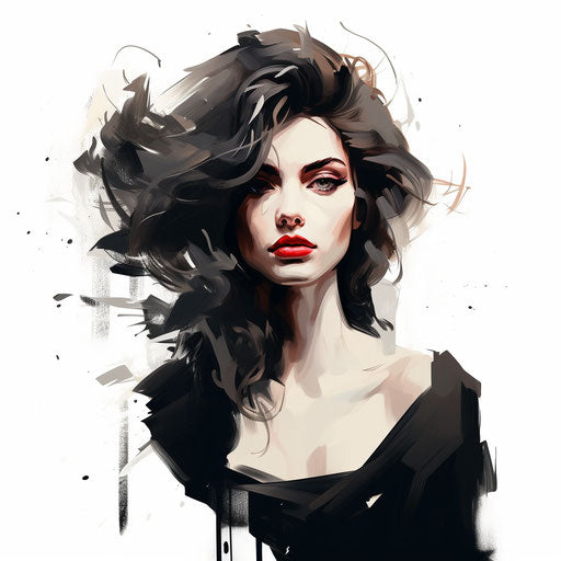 Illustration of woman in Chiaroscuro Art style on white background