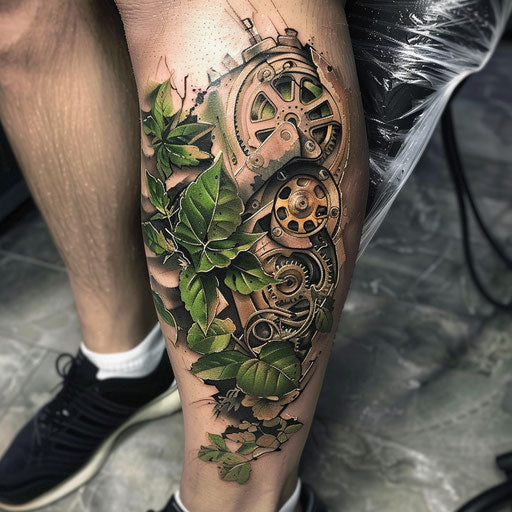 Nature tattoos with mechanical elements