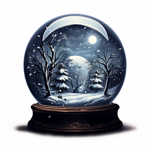 Snow globe illustration in the style of Chiaroscuro Art, on white background