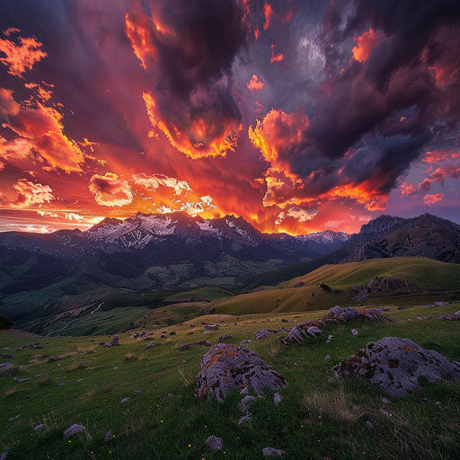 The Pyrenees at vibrant sunset