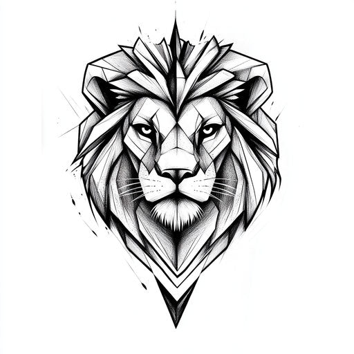 Geometric lion head tattoo on neck in clipart style