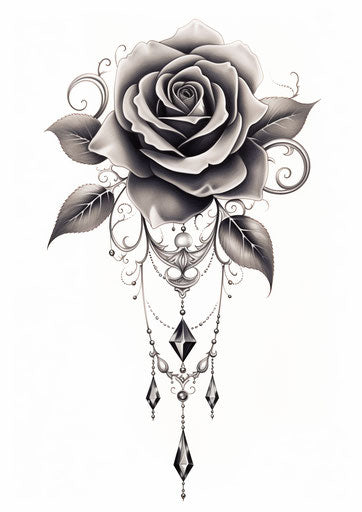 Black and White Rose Tattoo Design, Misty Gothic Style
