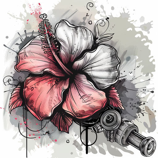 Hawaiian flower on gritty mechanical backdrop