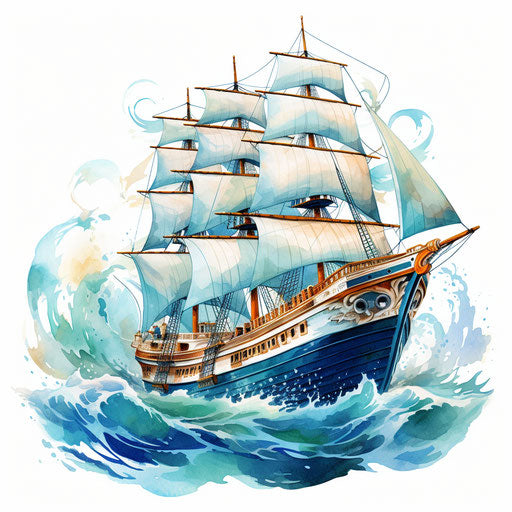 Nautical clipart in the style of oil painting, on white background