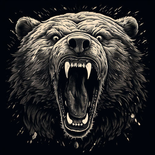 Black and white design with roaring bear's mouth