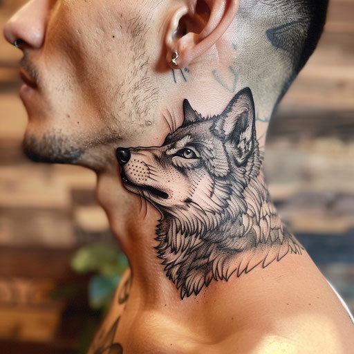 Wolf side neck tattoos, David Palumbo style