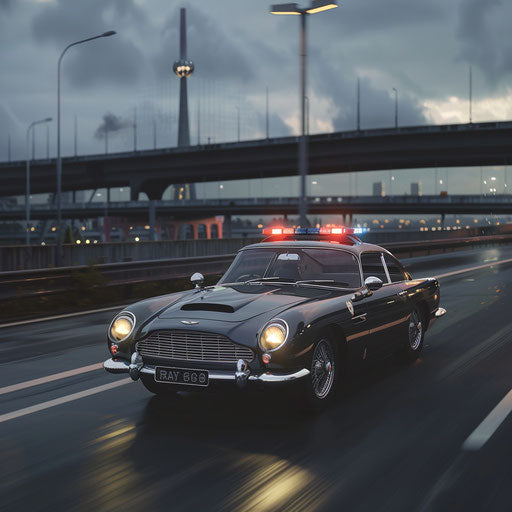 Highway police chase with an Aston Martin DB6