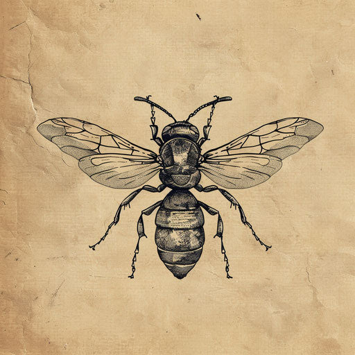 Vintage wasp tattoo sketch with sepia tones and rustic feel