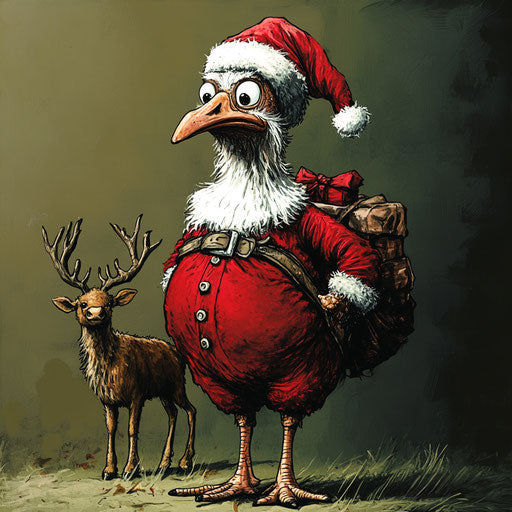 Santa Turkey blending in with reindeer humorously