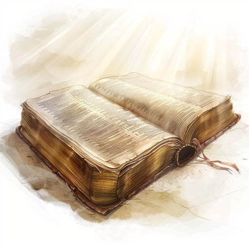 Bible clipart in a photo-realistic style on a flat white background, dynamic lighting and intricate details