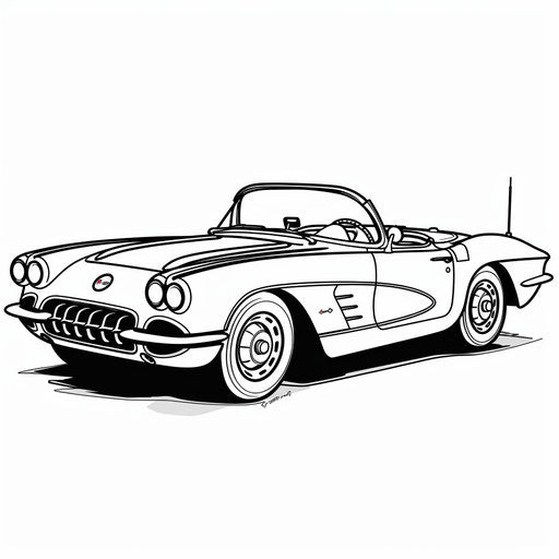 Outline drawing of a convertible Corvette in black and white