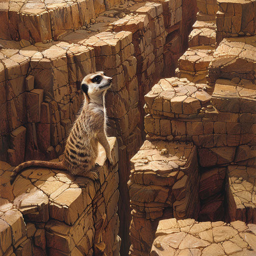 Meerkat exploring a maze of rocks