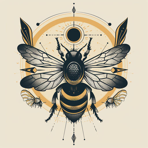 Zen tattoo sketch of a queen bee with minimalist lines