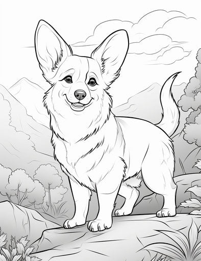 Corgi coloring pages, animated mosaics, canvas paintings