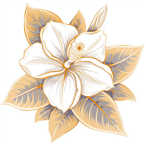 Stylish tattoo sketch of a Hawaiian gardenia with gold accents