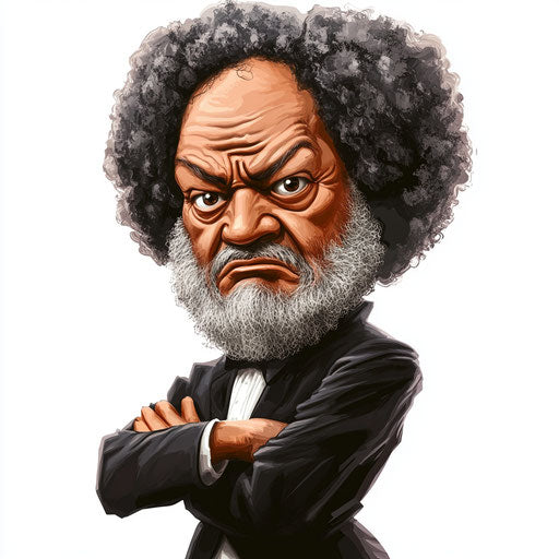 Humorous caricature of a Frederick Douglass caricature clipart with human characteristics and exaggerated expressive eyes