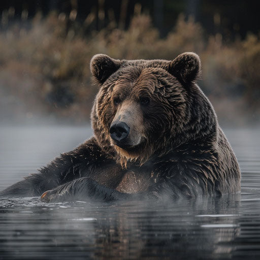 Grizzly bear relaxing in a hot spring