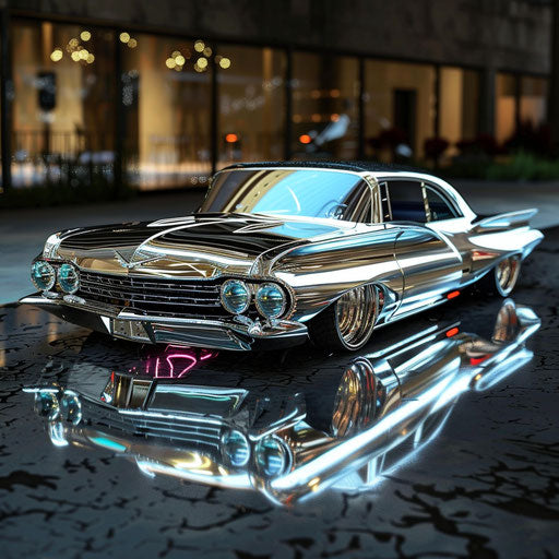 Futuristic 1967 Chevrolet Bel Air with reflective surfaces