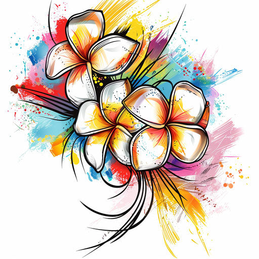 Dynamic flat tattoo sketch of plumeria with motion effects