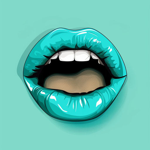 Realistic cartoon mouth in teal