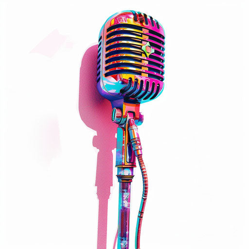 Realistic illustration of mic on white background with vibrant colors