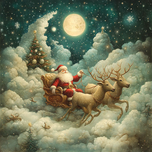 A magical journey through the clouds of Santa and his reindeer