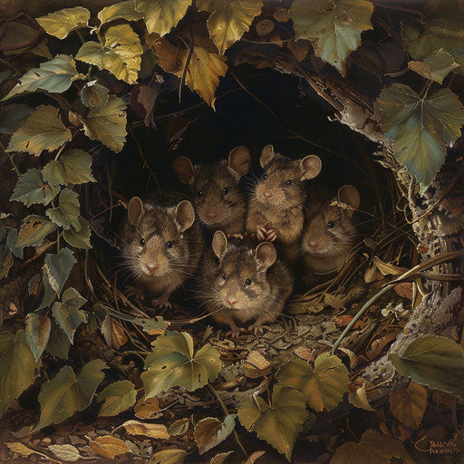 A family of northern brown bandicoots in a cozy burrow