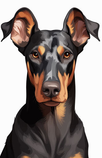 Doberman dog images on transparent background, avocadopunk style, exaggerated facial features