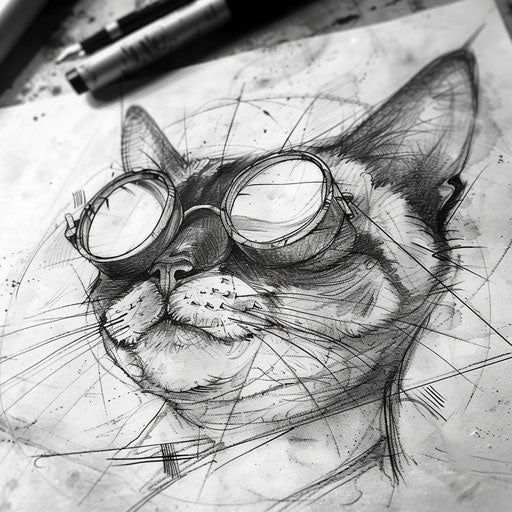 Sophisticated sketch of a cat with a monocle