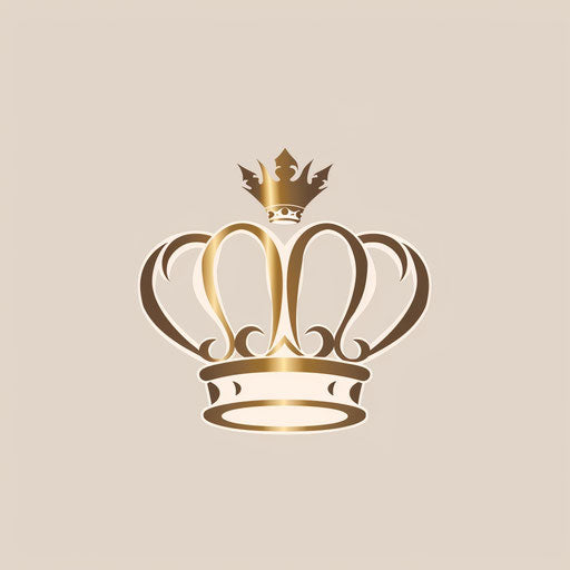 Golden and white crown logo with sophisticated background