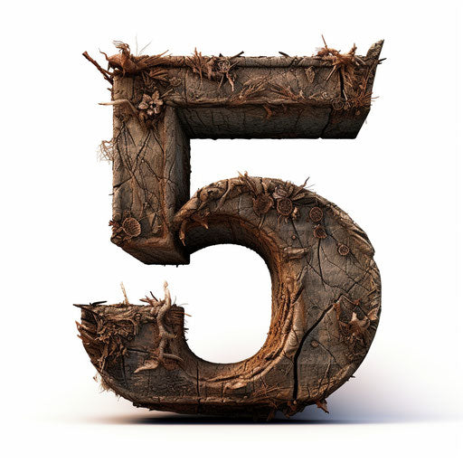 Number 5 clipart in the style of Chiaroscuro Art, on white background