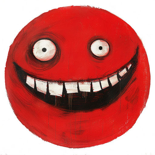 Red circle with large smile, intriguingly taboo humor